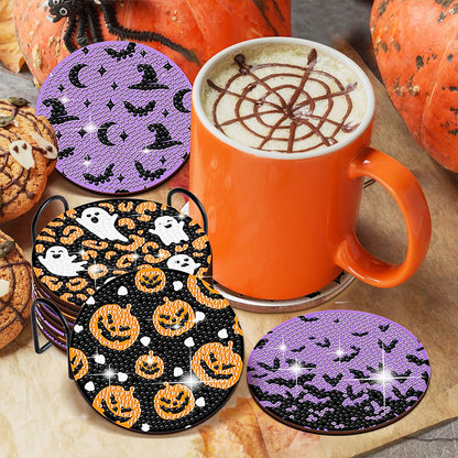 8PCS Diamond Painting Coasters Kits with Holder (Halloween Pattern)