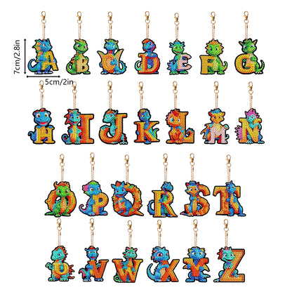 26PCS Special Shape Diamond Art Keyring 26Letters for Adult Kid Handbag Decor