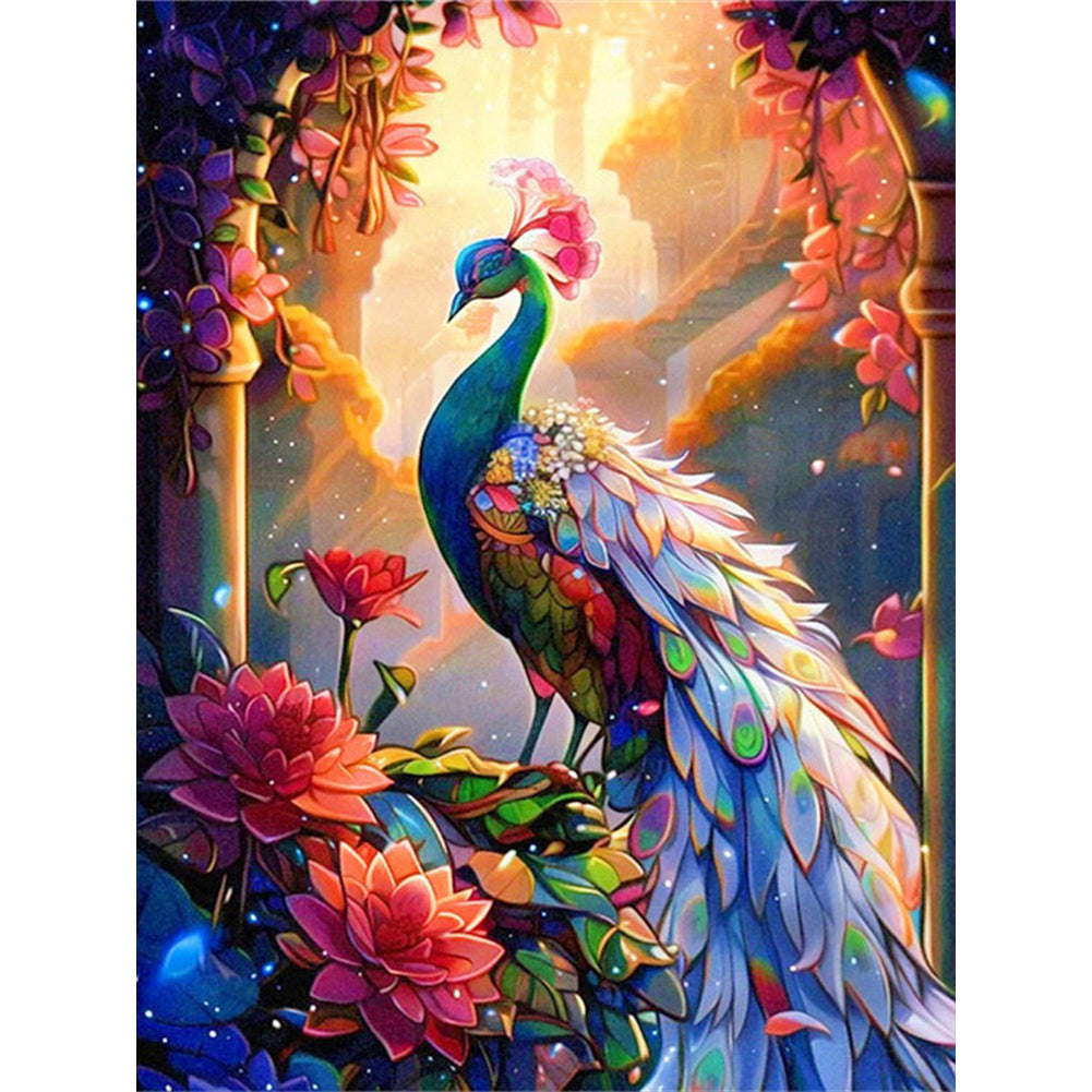 Glowing Peacock - Full Round Drill Diamond Painting 30*40CM