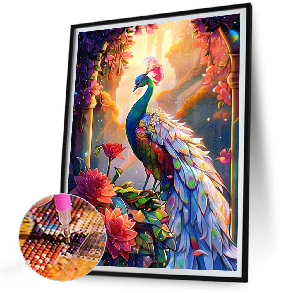 Glowing Peacock - Full Round Drill Diamond Painting 30*40CM