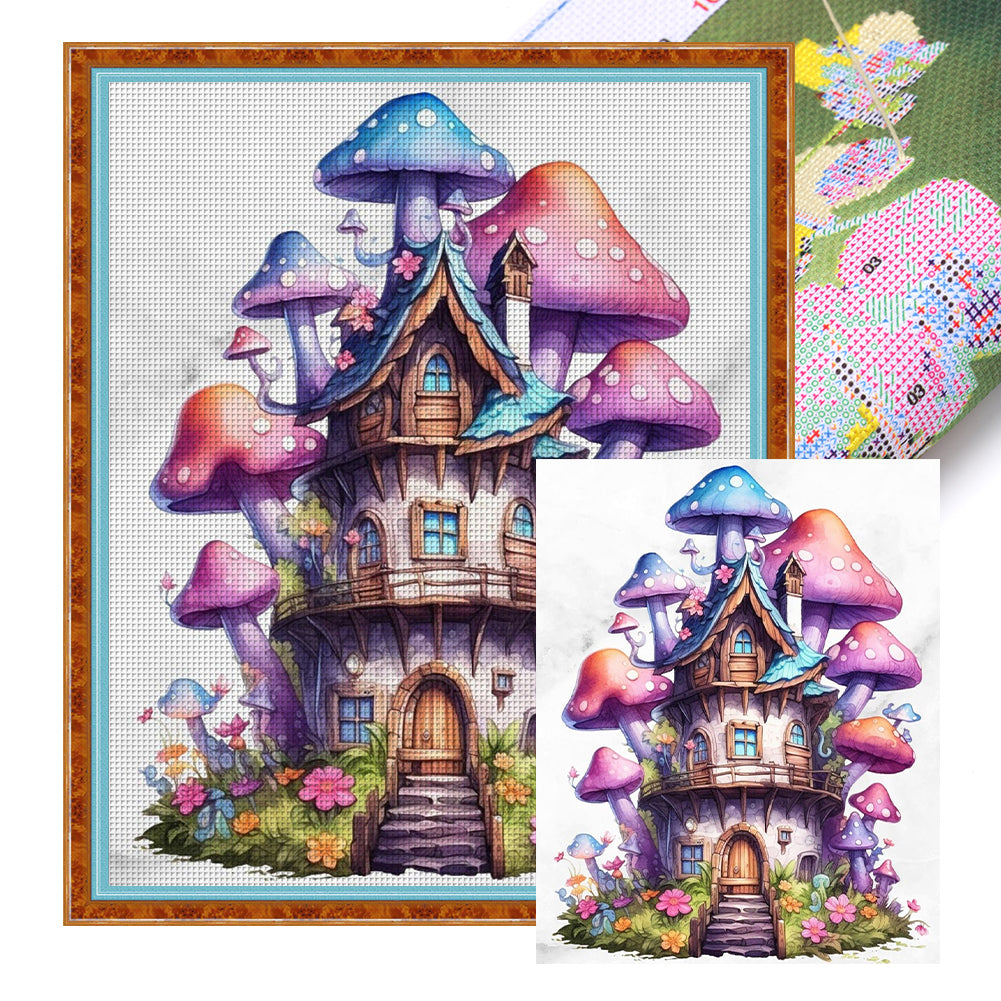 Mushroom House - 11CT Stamped Cross Stitch 50*60CM
