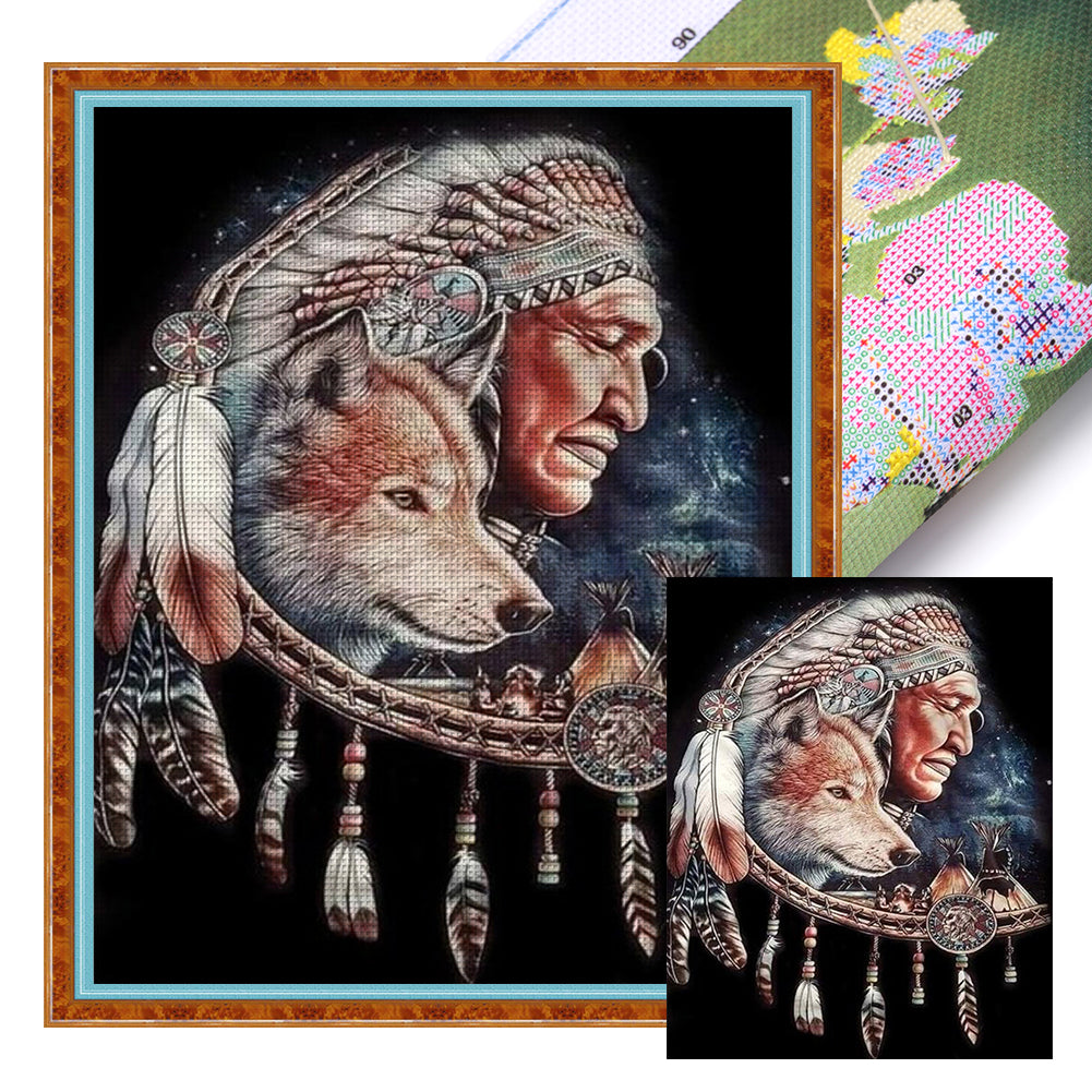 Wolf And Old Man - 11CT Stamped Cross Stitch 40*50CM