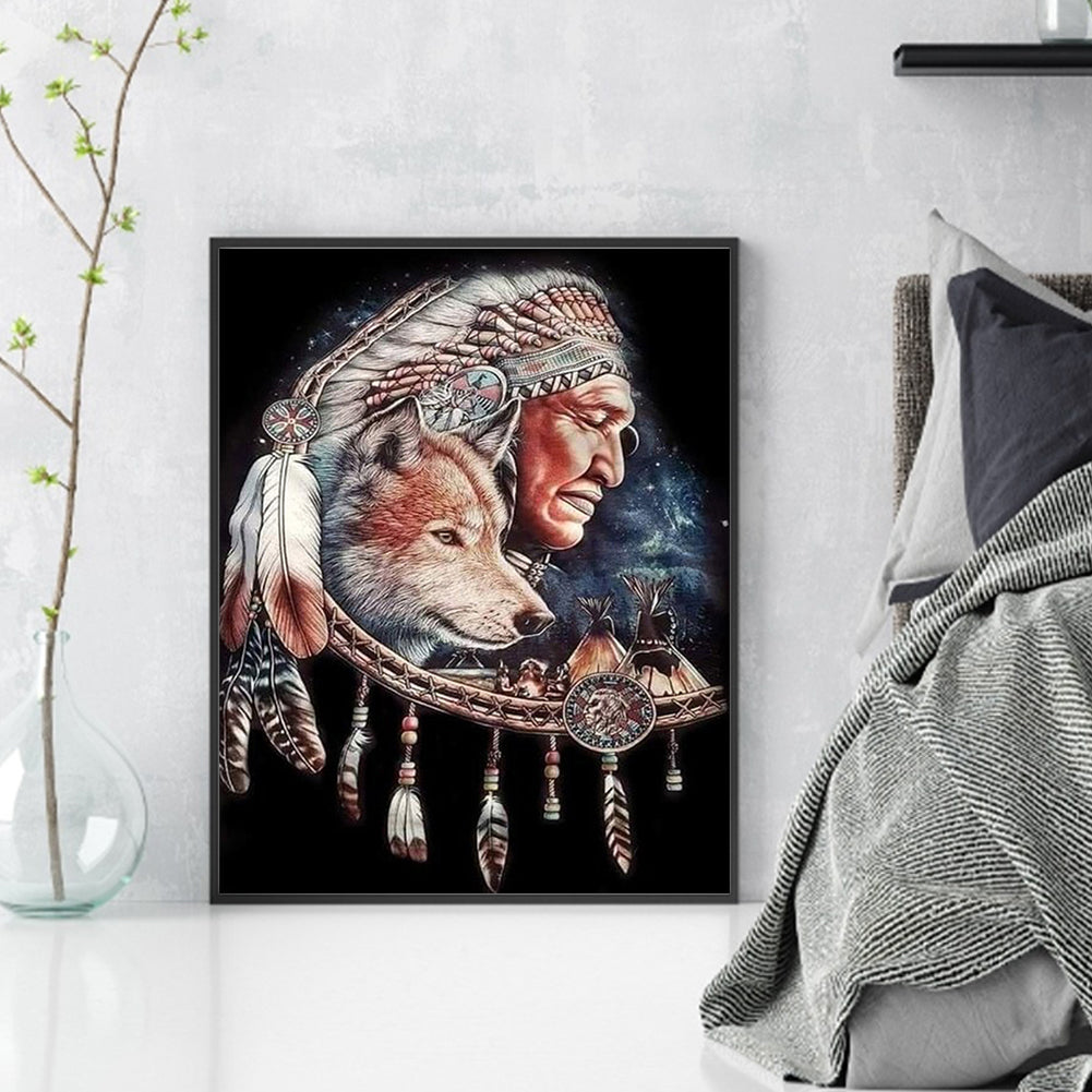 Wolf And Old Man - 11CT Stamped Cross Stitch 40*50CM