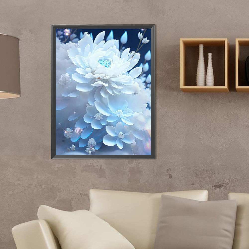 Snow-Colored Ice Lotus Flower - Full Round Drill Diamond Painting 30*40CM