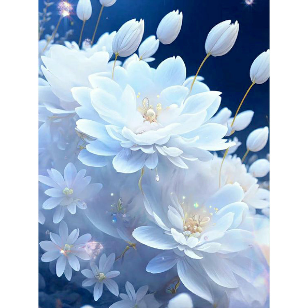 Snow-Colored Ice Lotus Flower - Full Round Drill Diamond Painting 30*40CM