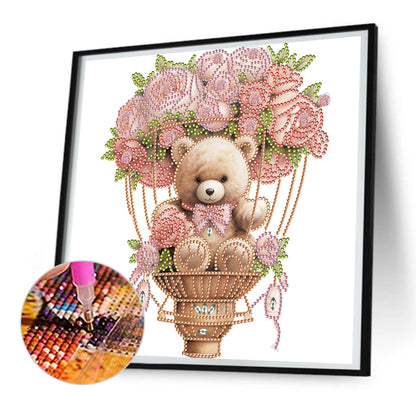 Flowers Hot Air Balloon Bear - Special Shaped Drill Diamond Painting 30*30CM