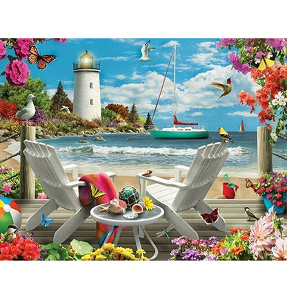 Beach Lighthouse - 11CT Stamped Cross Stitch 50*40CM