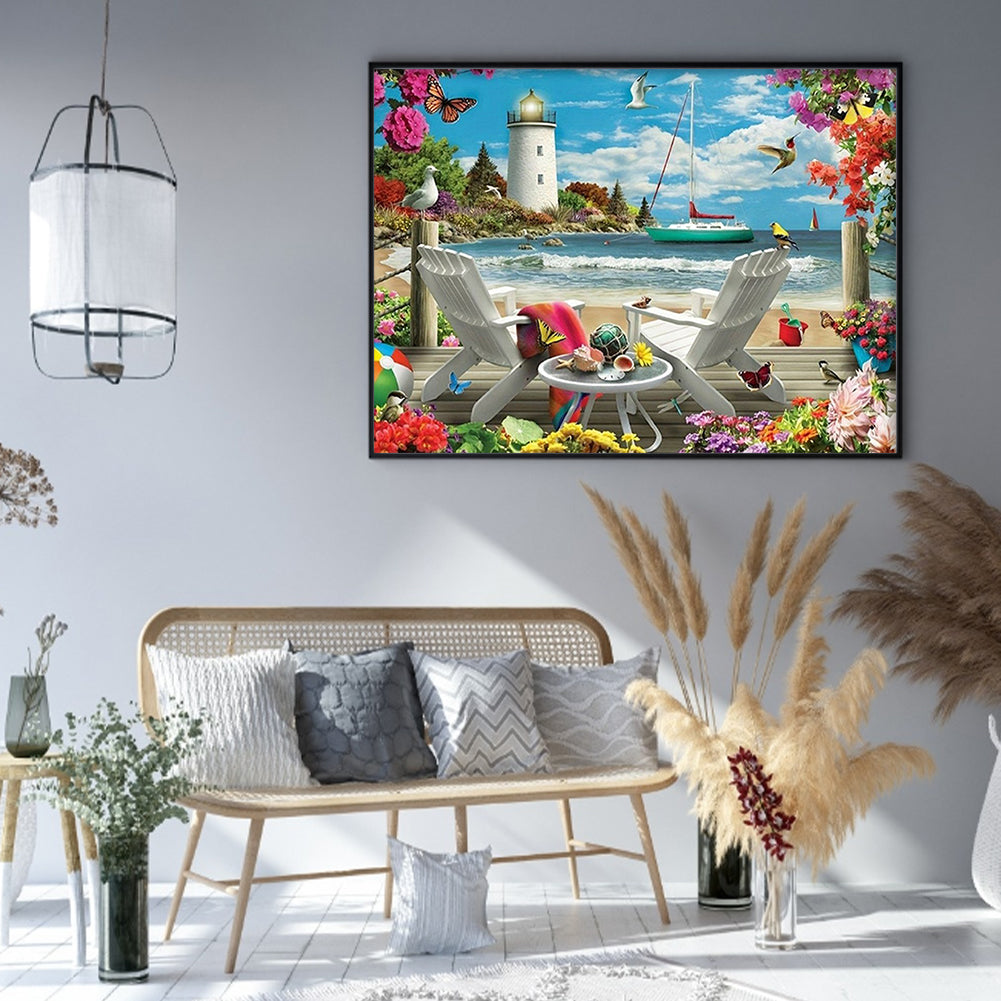 Beach Lighthouse - 11CT Stamped Cross Stitch 50*40CM