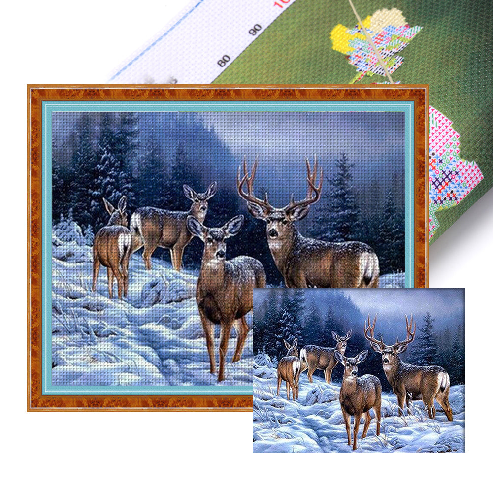 Elk In The Snow - 11CT Stamped Cross Stitch 50*40CM