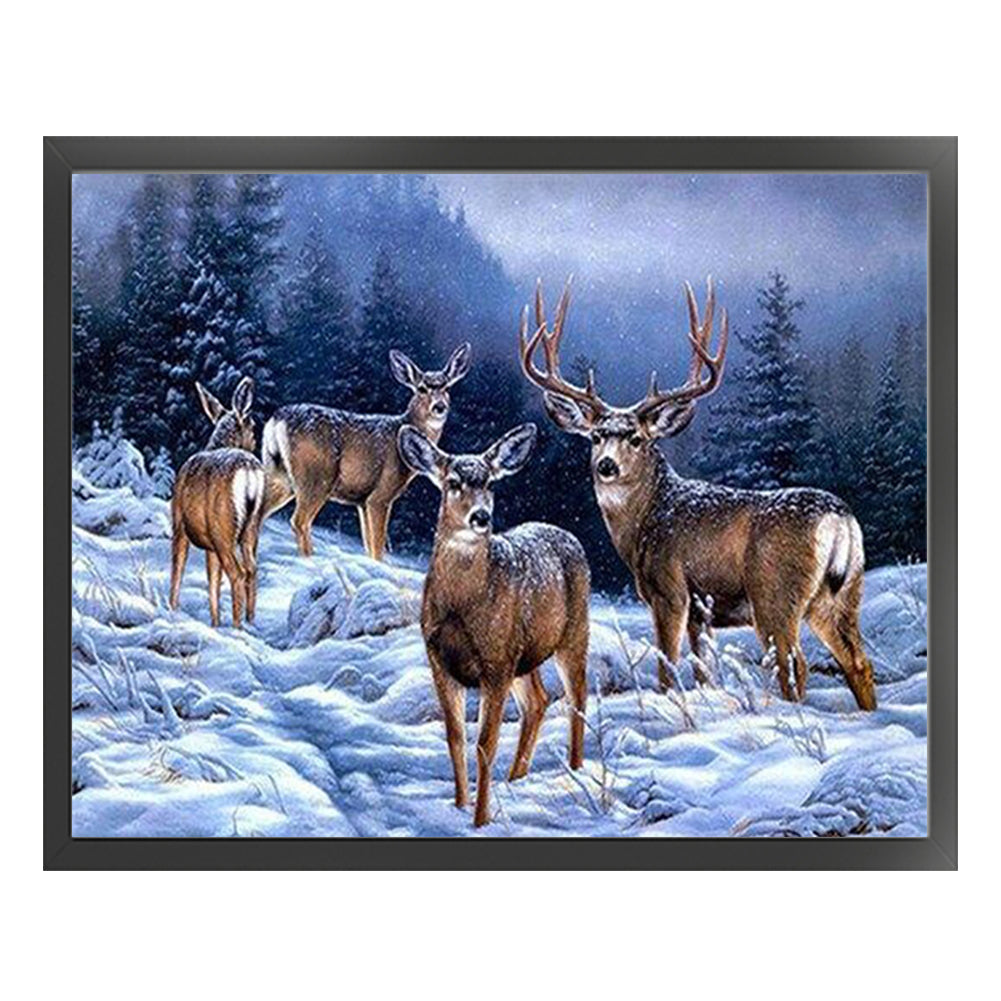 Elk In The Snow - 11CT Stamped Cross Stitch 50*40CM