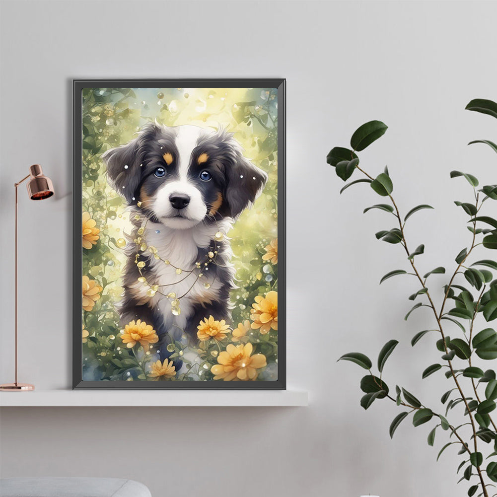Flower Dog - Full Round Drill Diamond Painting 40*60CM