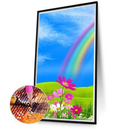 Blue Sky Rainbow Flowers - Full Round Drill Diamond Painting 40*70CM