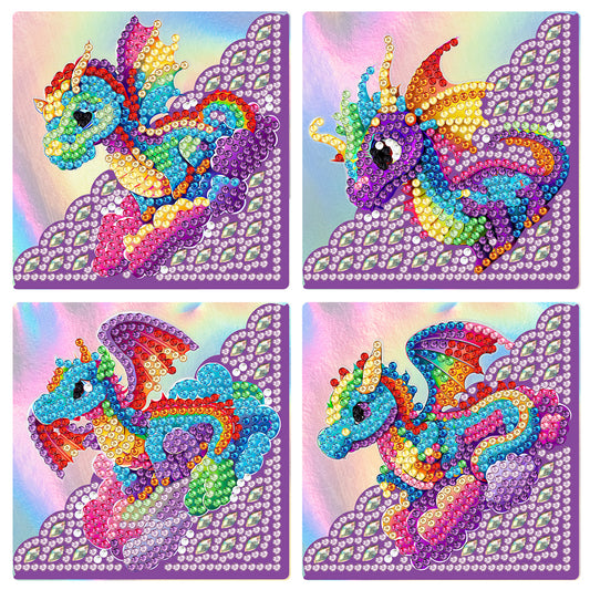 4PCS Special Shape+Round Diamond Painting Bookmark Kits Kits(Rainbow Pteranodon)