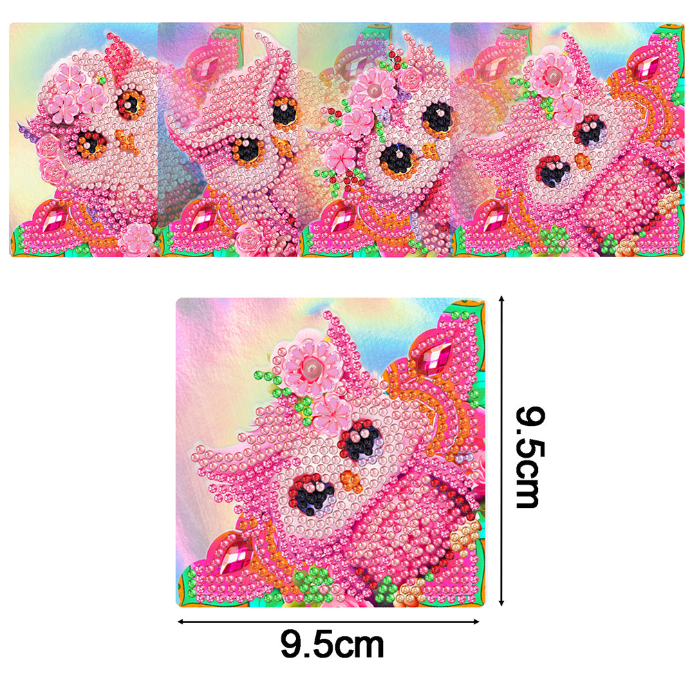 4PCS Special Shape+Round Diamond Painting Bookmark Kits Kits (Pink Owl)