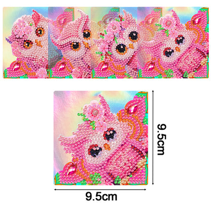 4PCS Special Shape+Round Diamond Painting Bookmark Kits Kits (Pink Owl)