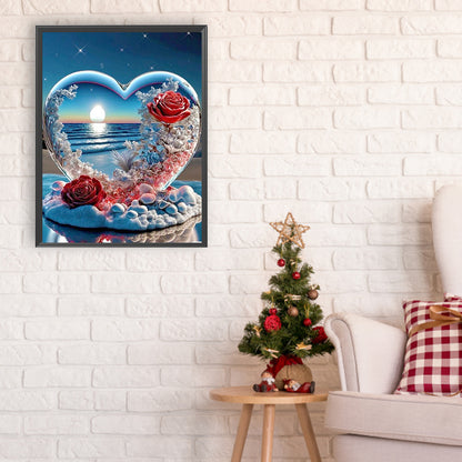 Seaside Heart Shaped Crystal - Full Round Drill Diamond Painting 30*40CM