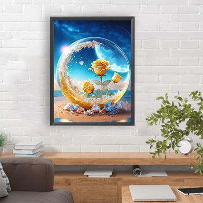 Yellow Rose Under The Moon - Full Round Drill Diamond Painting 30*40CM