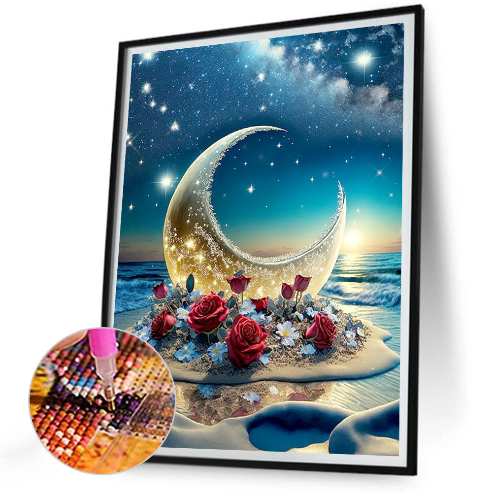 Rose Under Starry Sky - Full Round Drill Diamond Painting 30*40CM