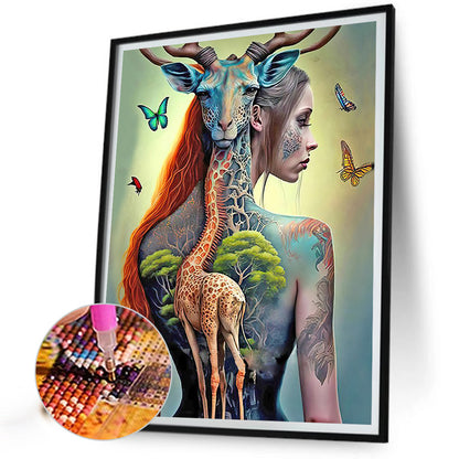 Giraffe Girl - Full Round Drill Diamond Painting 40*50CM