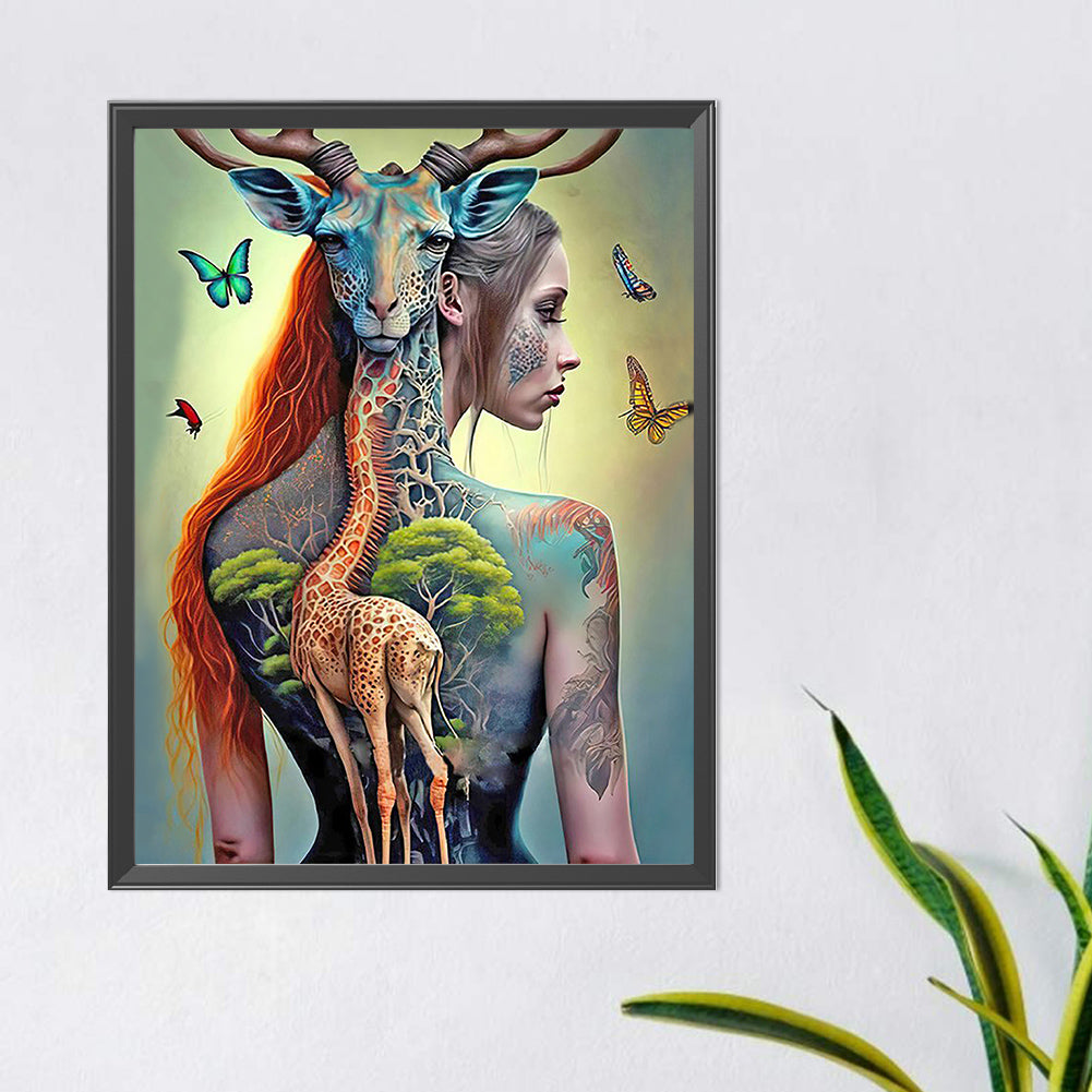 Giraffe Girl - Full Round Drill Diamond Painting 40*50CM