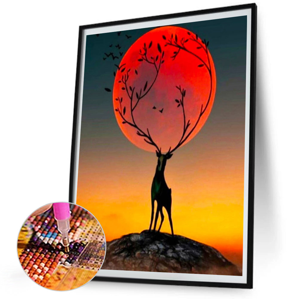 Deer At Sunset - Full Square Drill Diamond Painting 50*60CM