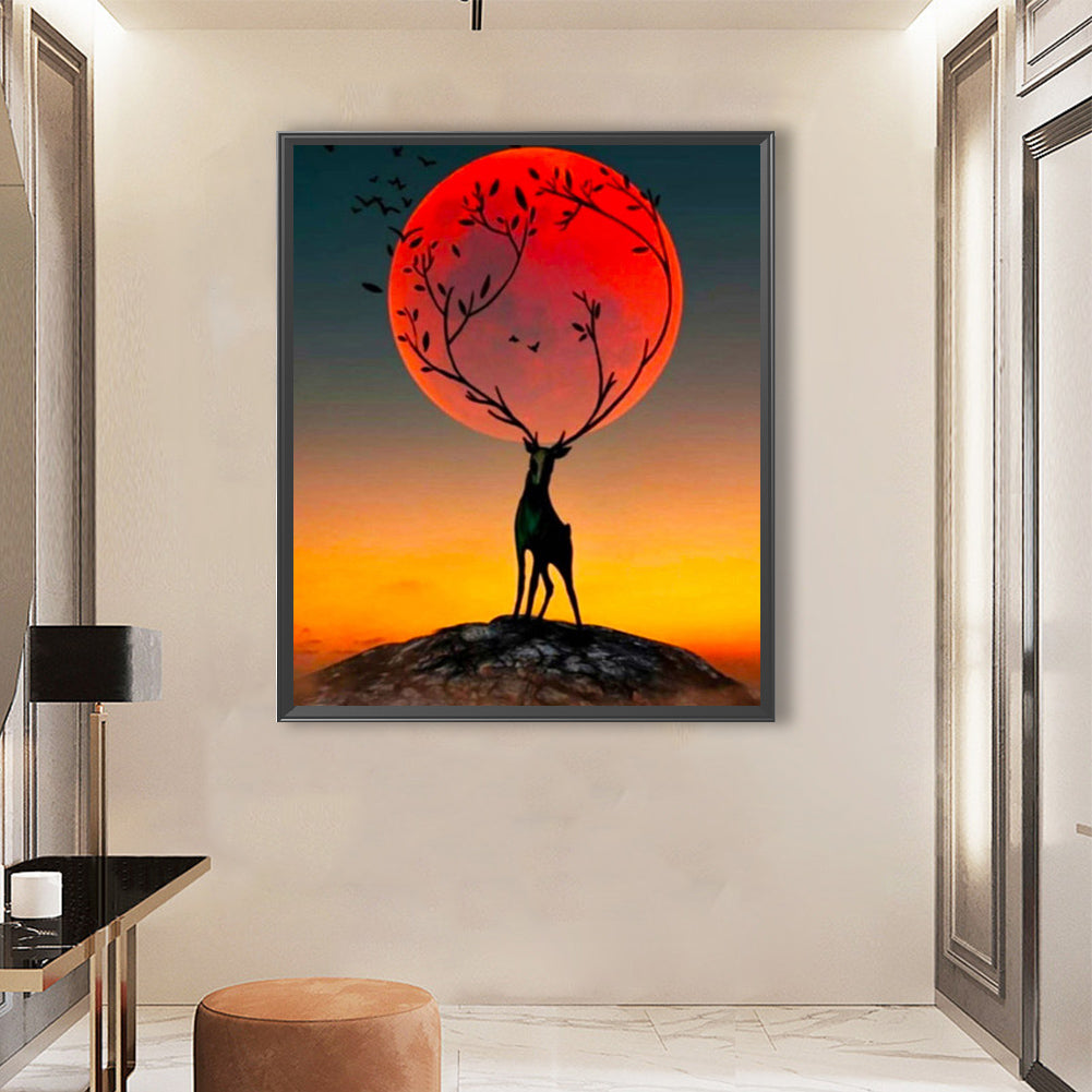 Deer At Sunset - Full Square Drill Diamond Painting 50*60CM