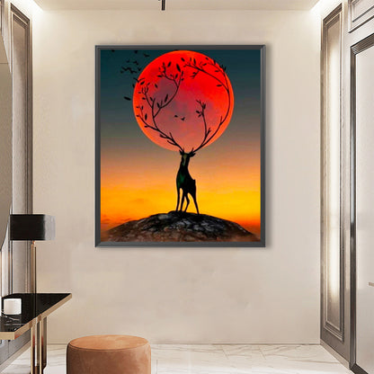 Deer At Sunset - Full Square Drill Diamond Painting 50*60CM