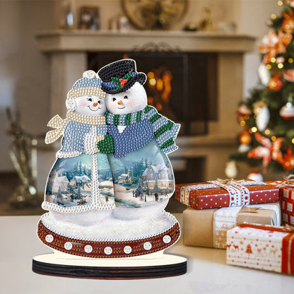 Christmas Snowman Wooden Desktop Diamond Painting Ornament (#7)