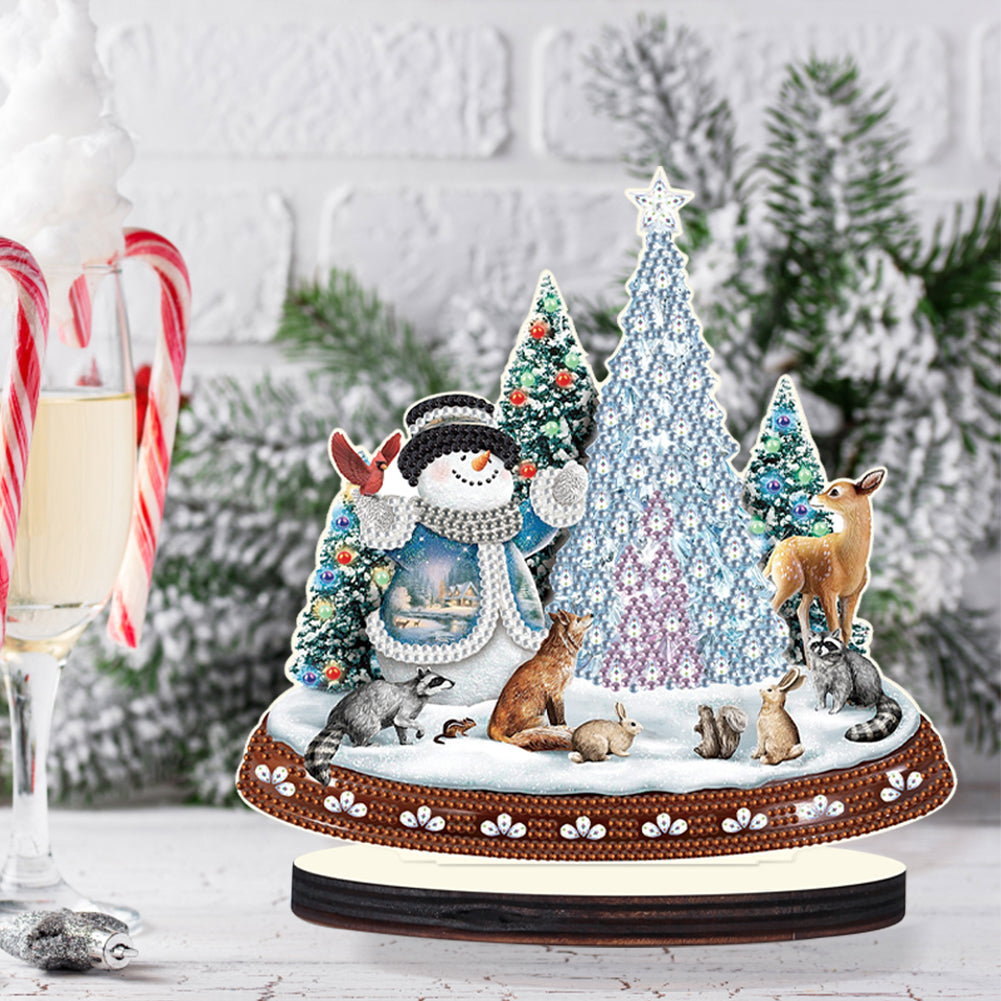 Christmas Snowman Wooden Desktop Diamond Painting Ornament (#9)