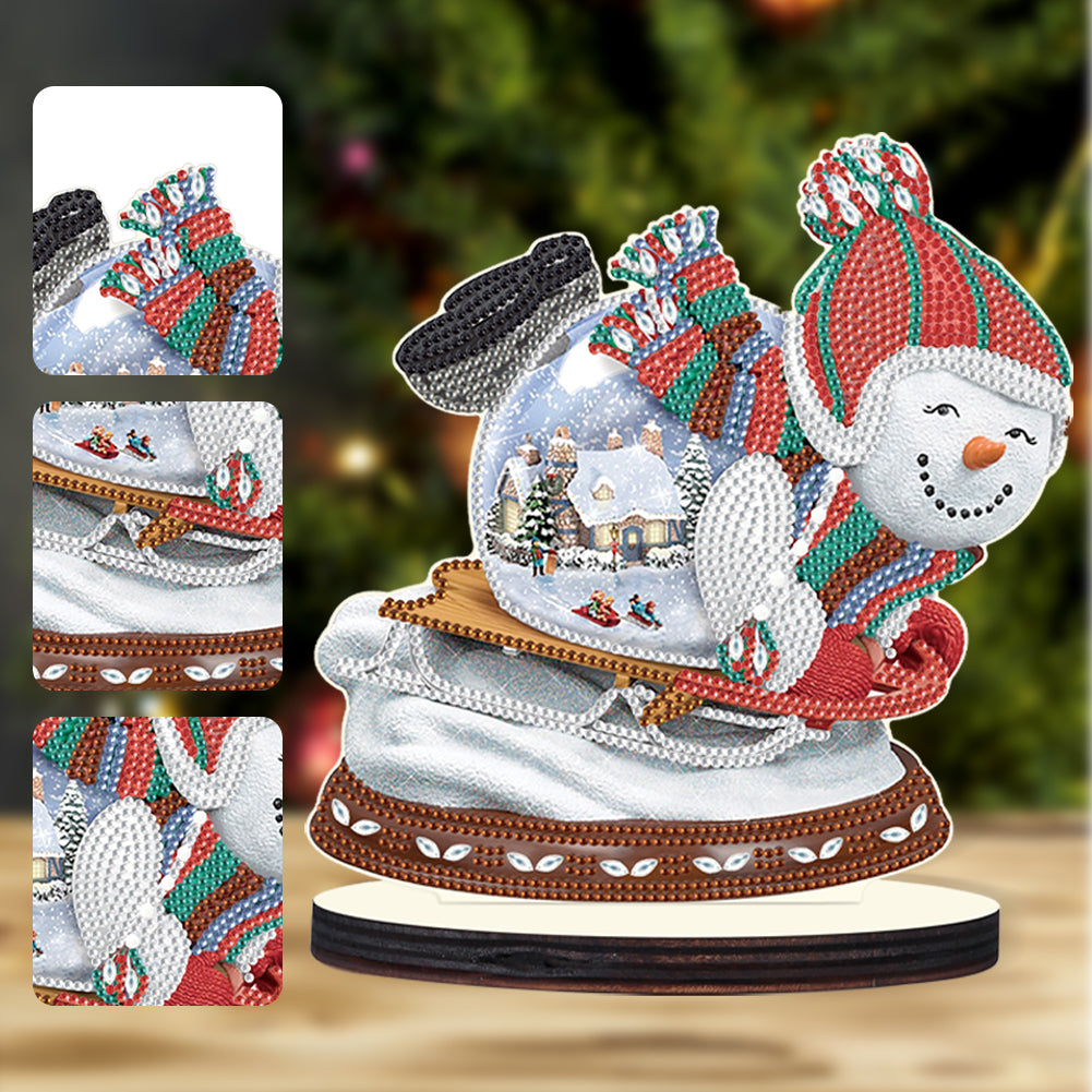 Christmas Snowman Wooden Desktop Diamond Painting Ornament (#12)