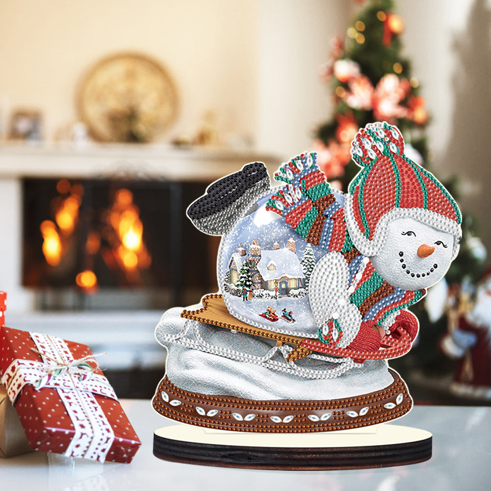 Christmas Snowman Wooden Desktop Diamond Painting Ornament (#12)