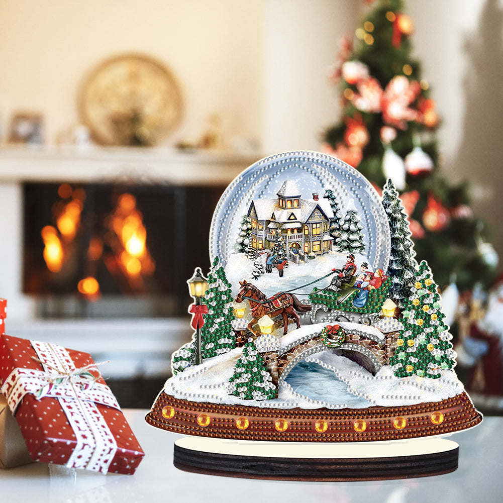 Christmas Snow Scene Wooden Desktop Diamond Painting Ornament (#2)