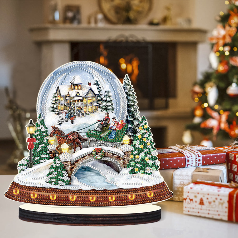 Christmas Snow Scene Wooden Desktop Diamond Painting Ornament (#2)