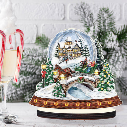 Christmas Snow Scene Wooden Desktop Diamond Painting Ornament (#2)