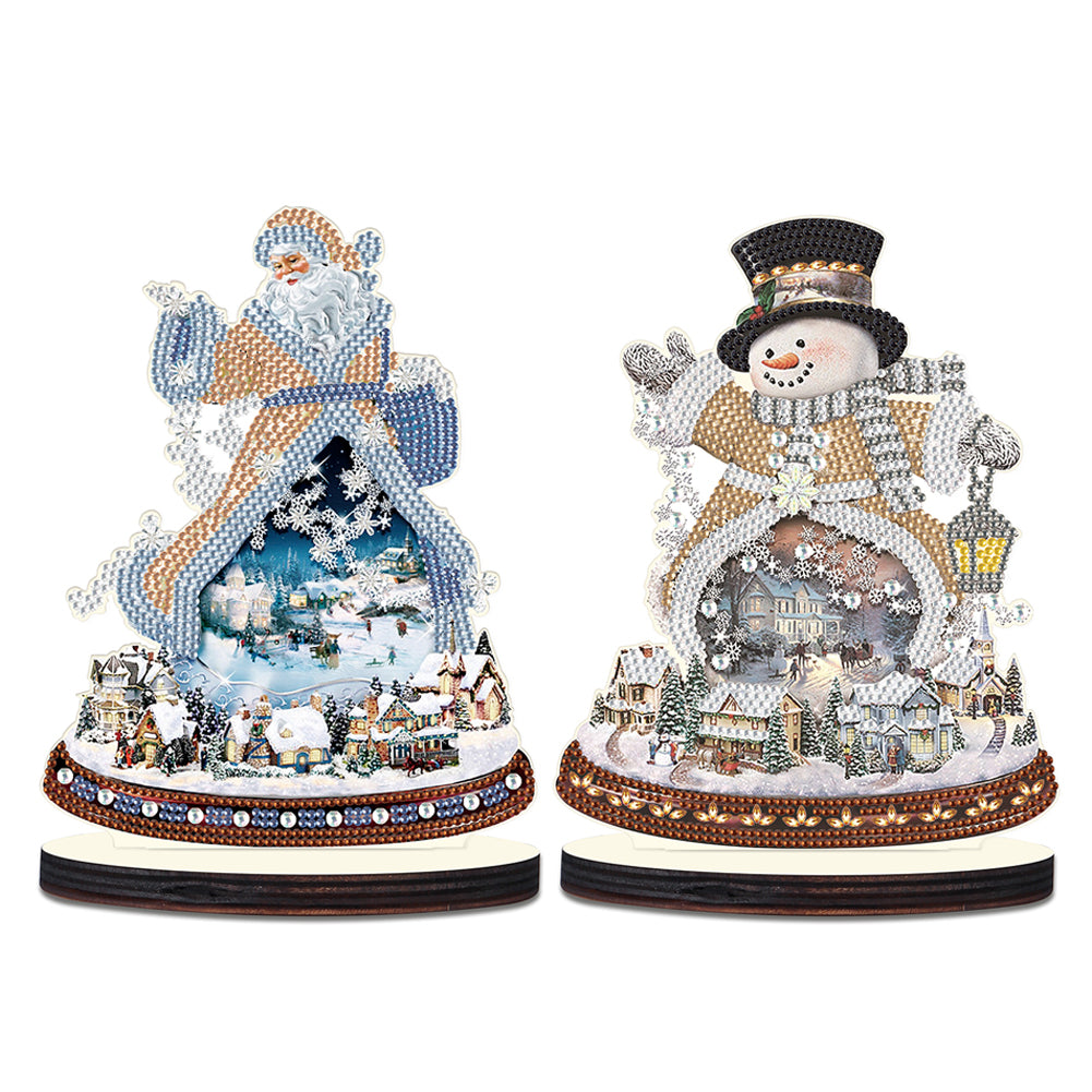 2PCS Wooden Xmas Snowman Desktop Diamond Painting Ornament (#1)