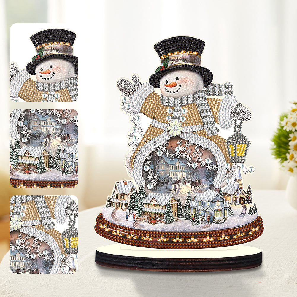 2PCS Wooden Xmas Snowman Desktop Diamond Painting Ornament (#1)