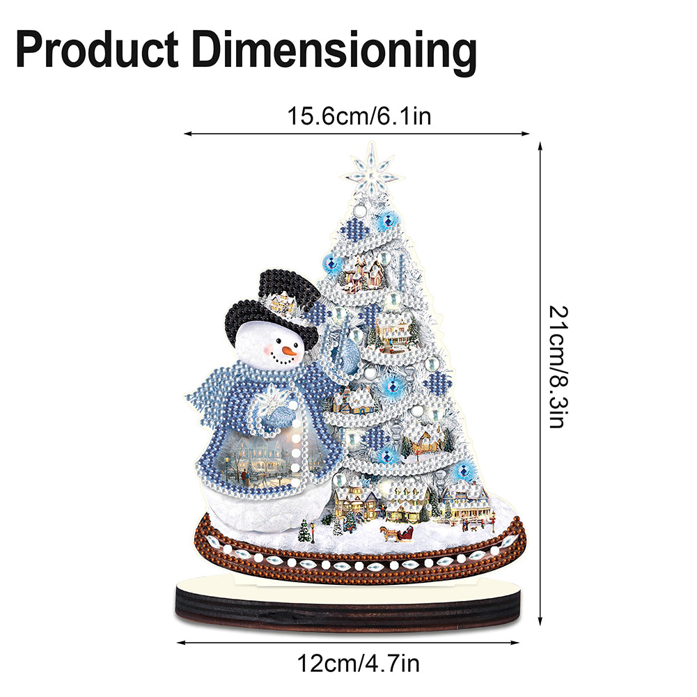 2PCS Wooden Xmas Snowman Desktop Diamond Painting Ornament (#2)