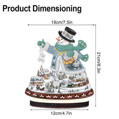 2PCS Wooden Xmas Snowman Desktop Diamond Painting Ornament (#2)