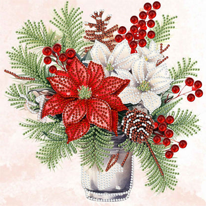 Christmas Flower Poinsettia - Special Shaped Drill Diamond Painting 30*30CM