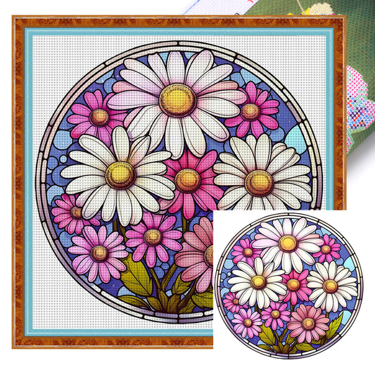 Glass Painting-Daisy - 18CT Stamped Cross Stitch 25*25CM