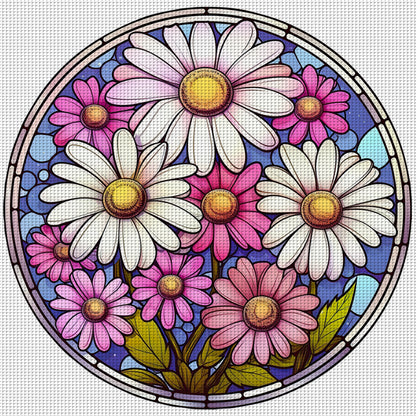 Glass Painting-Daisy - 18CT Stamped Cross Stitch 25*25CM