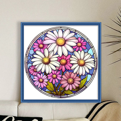 Glass Painting-Daisy - 18CT Stamped Cross Stitch 25*25CM