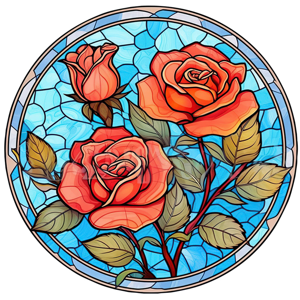 Glass Painting-Rose - 18CT Stamped Cross Stitch 25*25CM