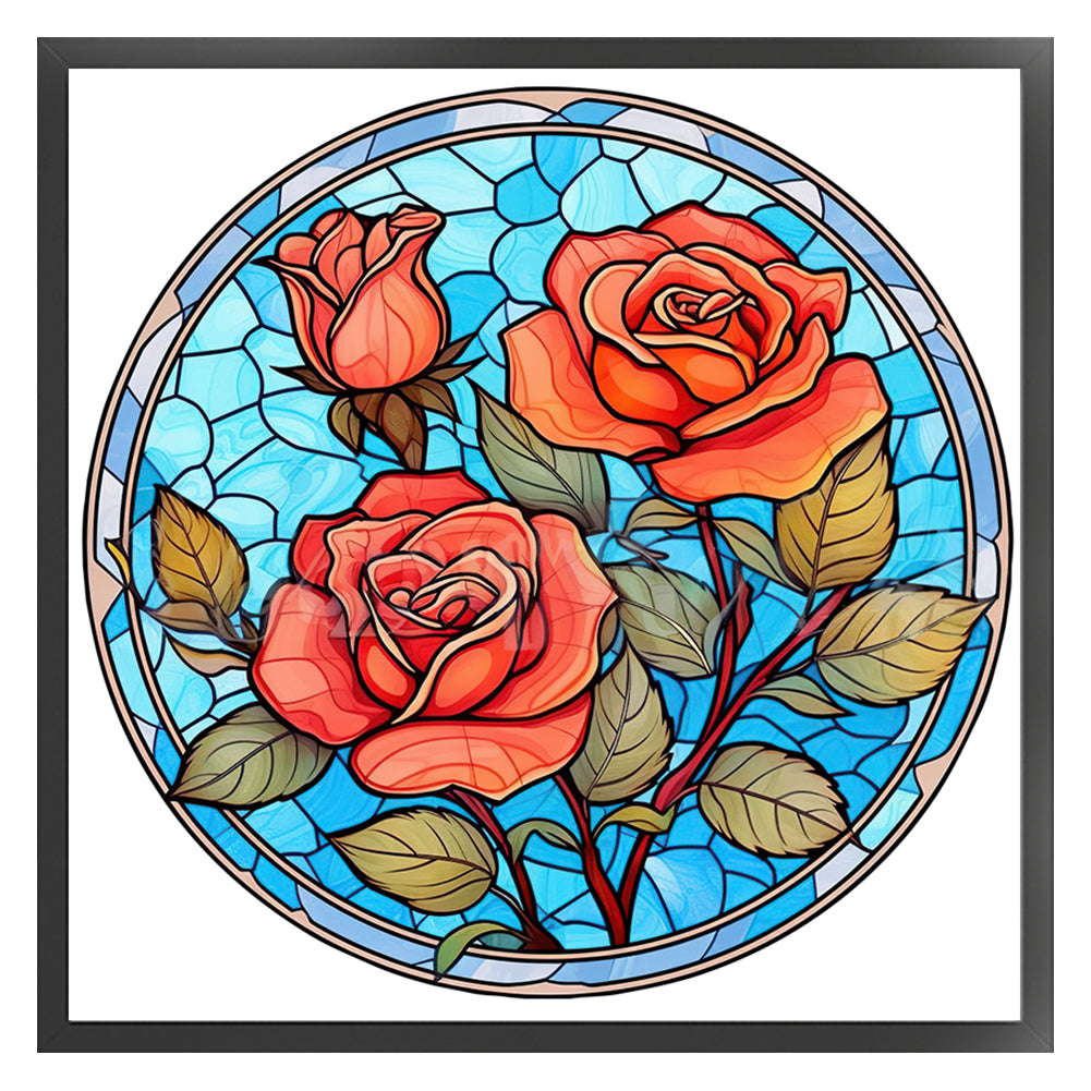 Glass Painting-Rose - 18CT Stamped Cross Stitch 25*25CM