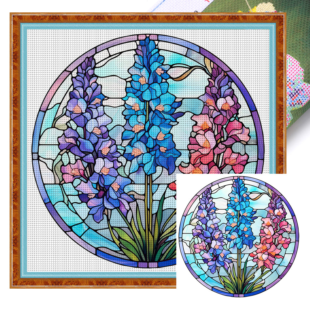 Glass Painting - Lupine - 18CT Stamped Cross Stitch 25*25CM