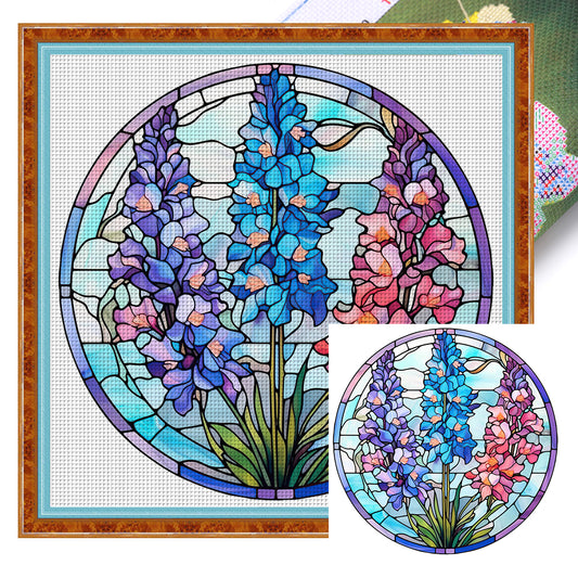 Glass Painting - Lupine - 18CT Stamped Cross Stitch 25*25CM