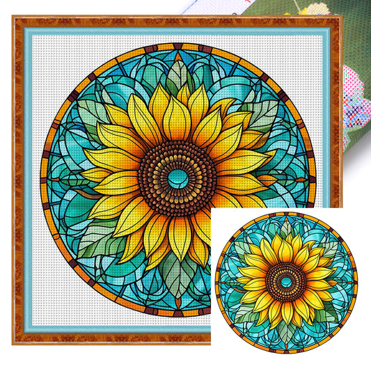 Glass Painting - Sunflower - 18CT Stamped Cross Stitch 25*25CM