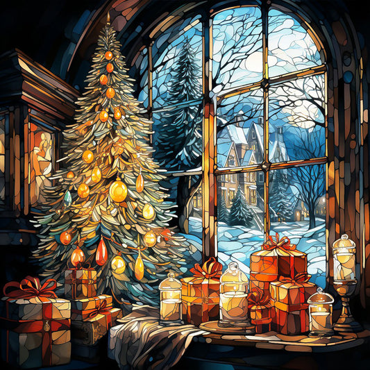 Christmas Glass Painting - Full Round Drill Diamond Painting 30*30CM