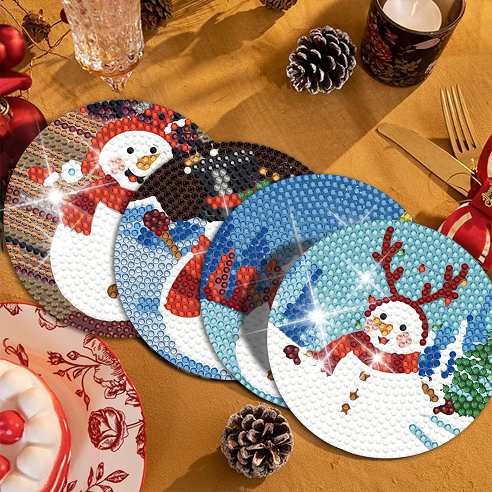 8PCS Diamond Painting Art Coaster Kit with Holder (Christmas Snowman)