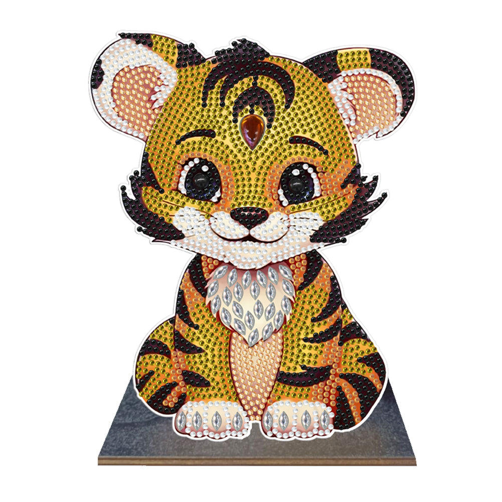 Wooden Desktop Diamond Painting Ornament Diamond Table Decor (Tiger)